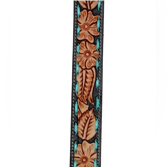 Western Bag Strap Tooled Leather Embossed Bag Strap - Black and Brown main image 4
